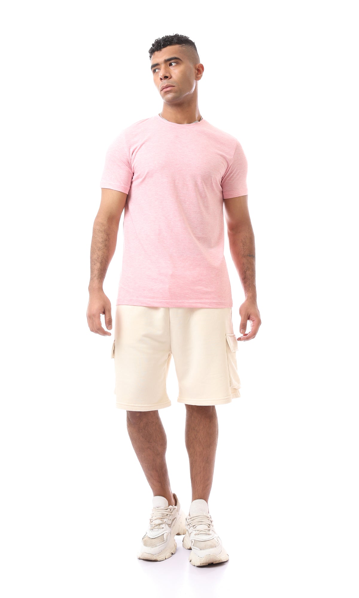 O165977 Comfortable Heather Dark Rose Basic Cotton T-Shirt