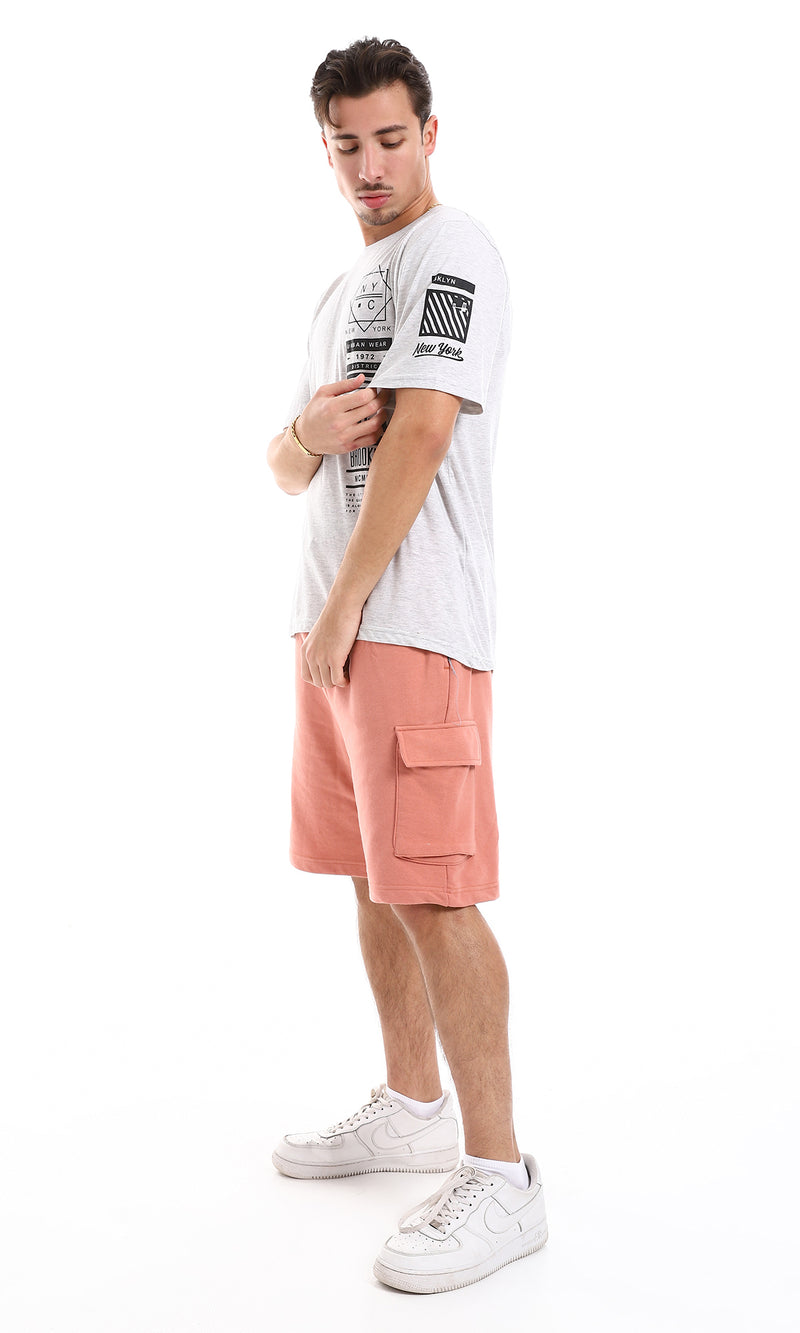 O165984 Printed & Heather Slip On Tee - Grey & Black