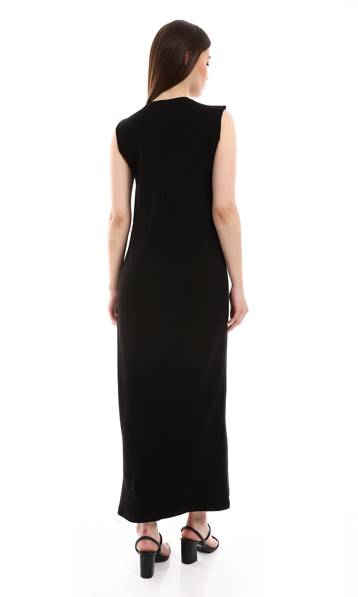 O166307 Plain Black Slip On Sleeveless Dress