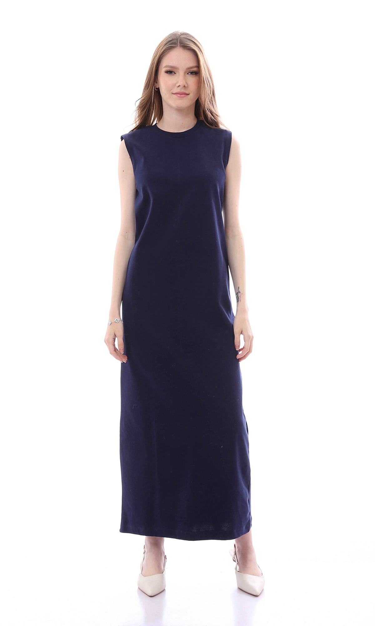 O166317 Chic Dark Navy Blue Sleeveless Regular Fit Maxi Dress