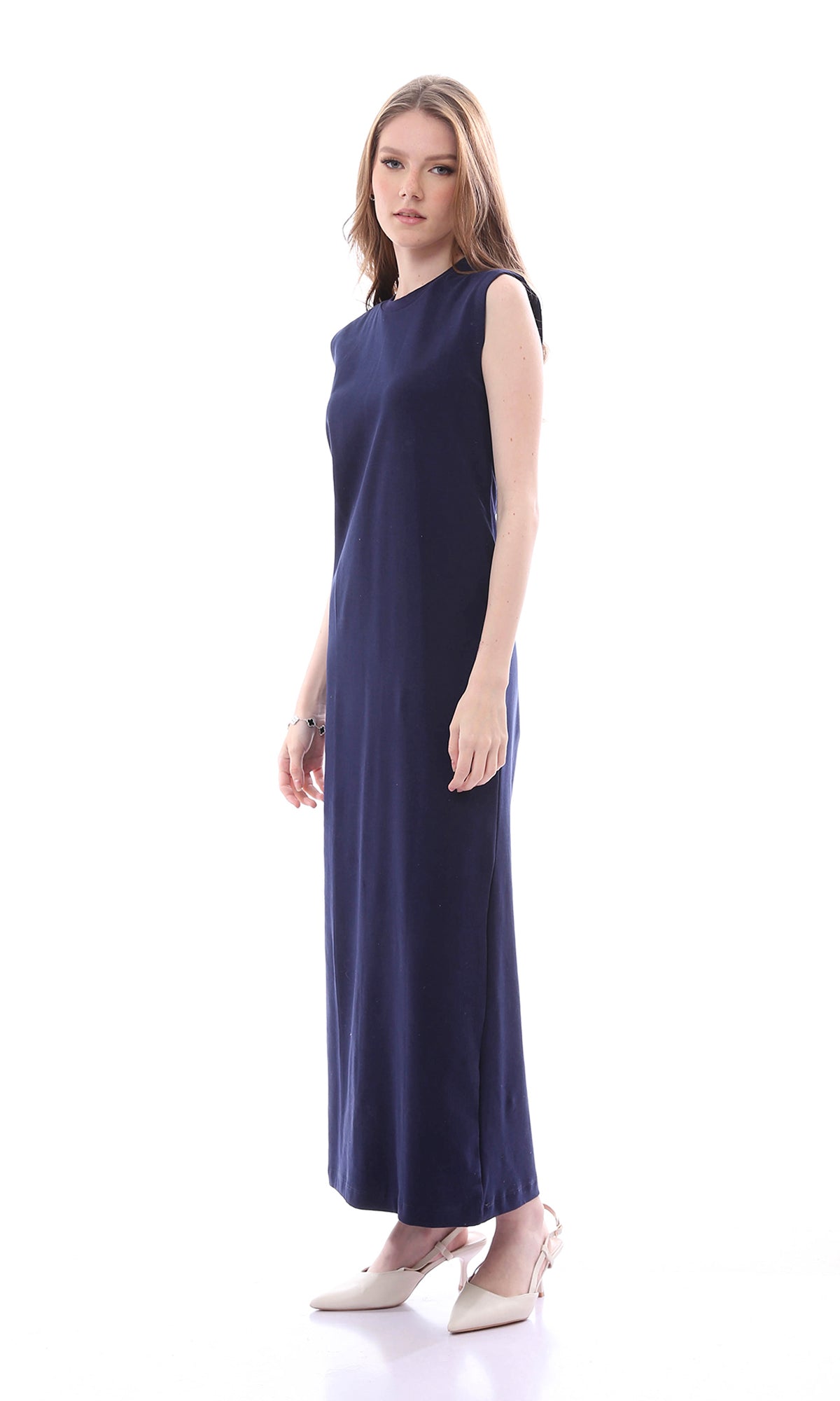O166317 Chic Dark Navy Blue Sleeveless Regular Fit Maxi Dress