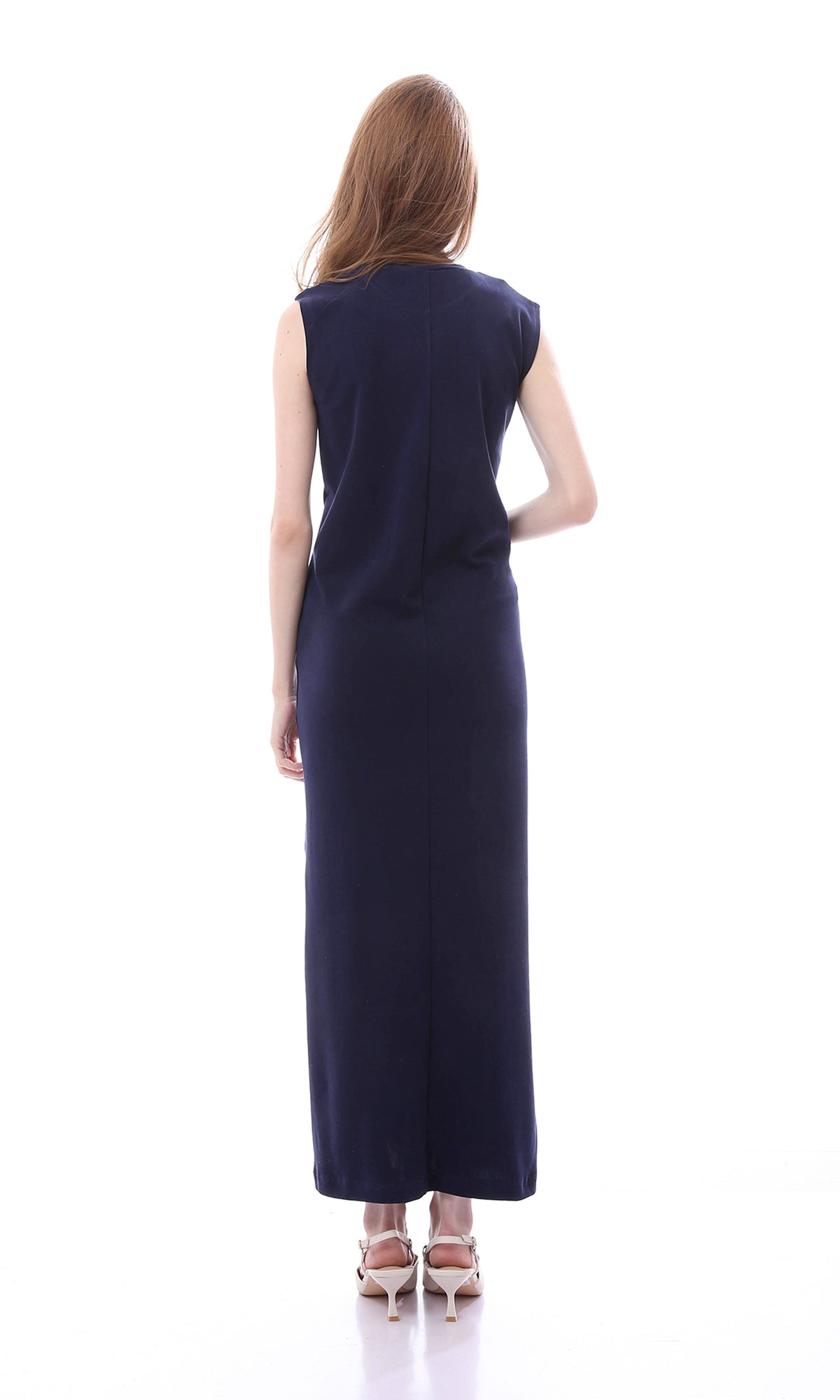 O166317 Chic Dark Navy Blue Sleeveless Regular Fit Maxi Dress