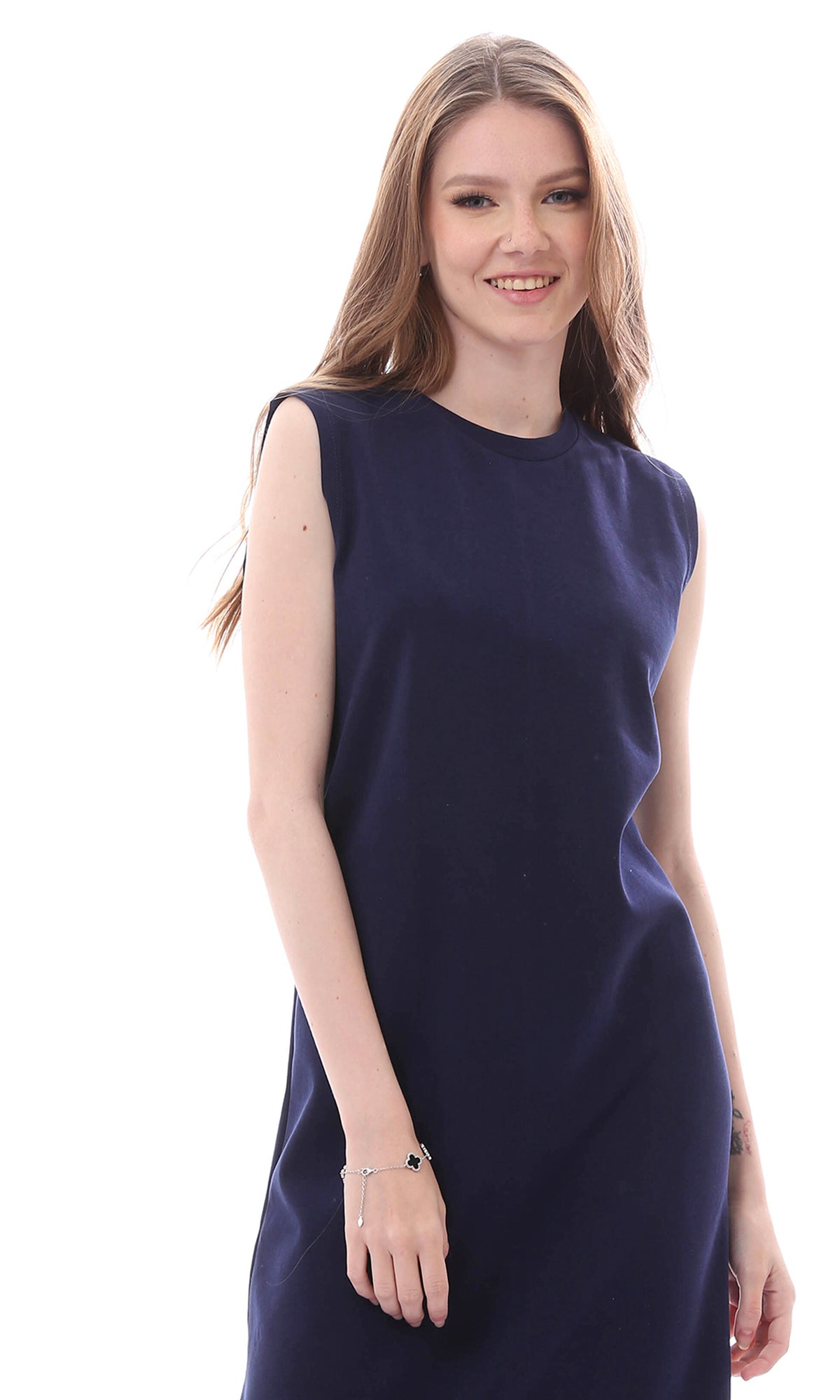O166317 Chic Dark Navy Blue Sleeveless Regular Fit Maxi Dress