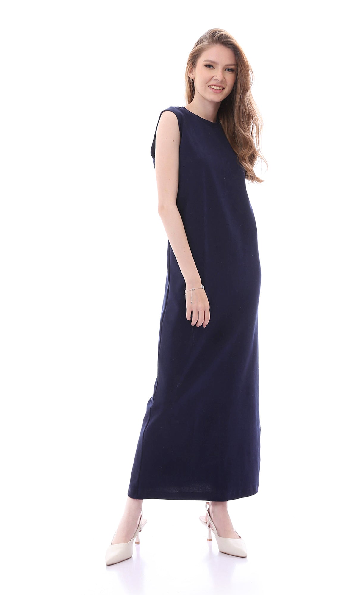 O166317 Chic Dark Navy Blue Sleeveless Regular Fit Maxi Dress