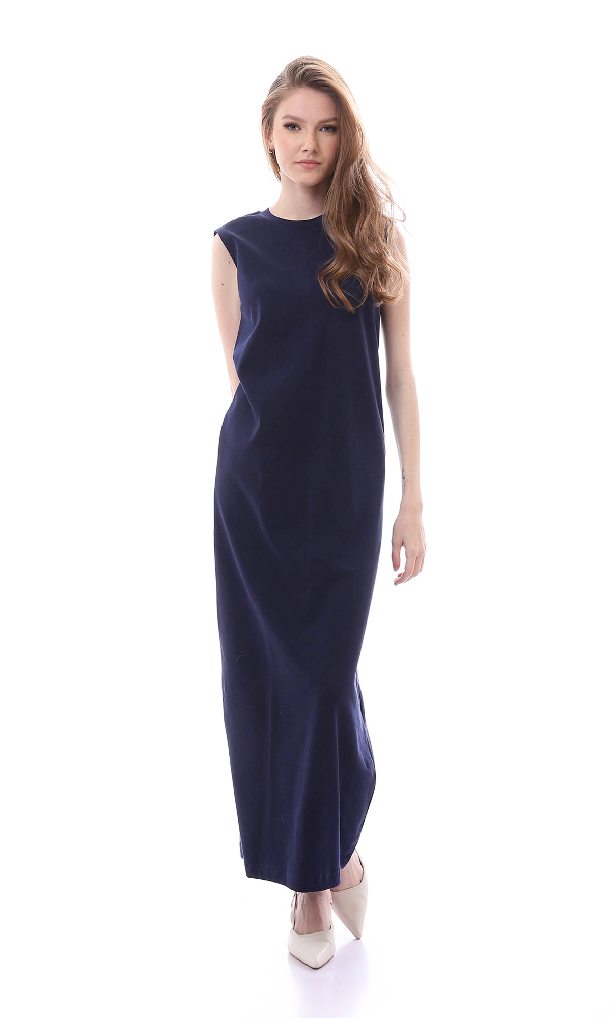 O166317 Chic Dark Navy Blue Sleeveless Regular Fit Maxi Dress