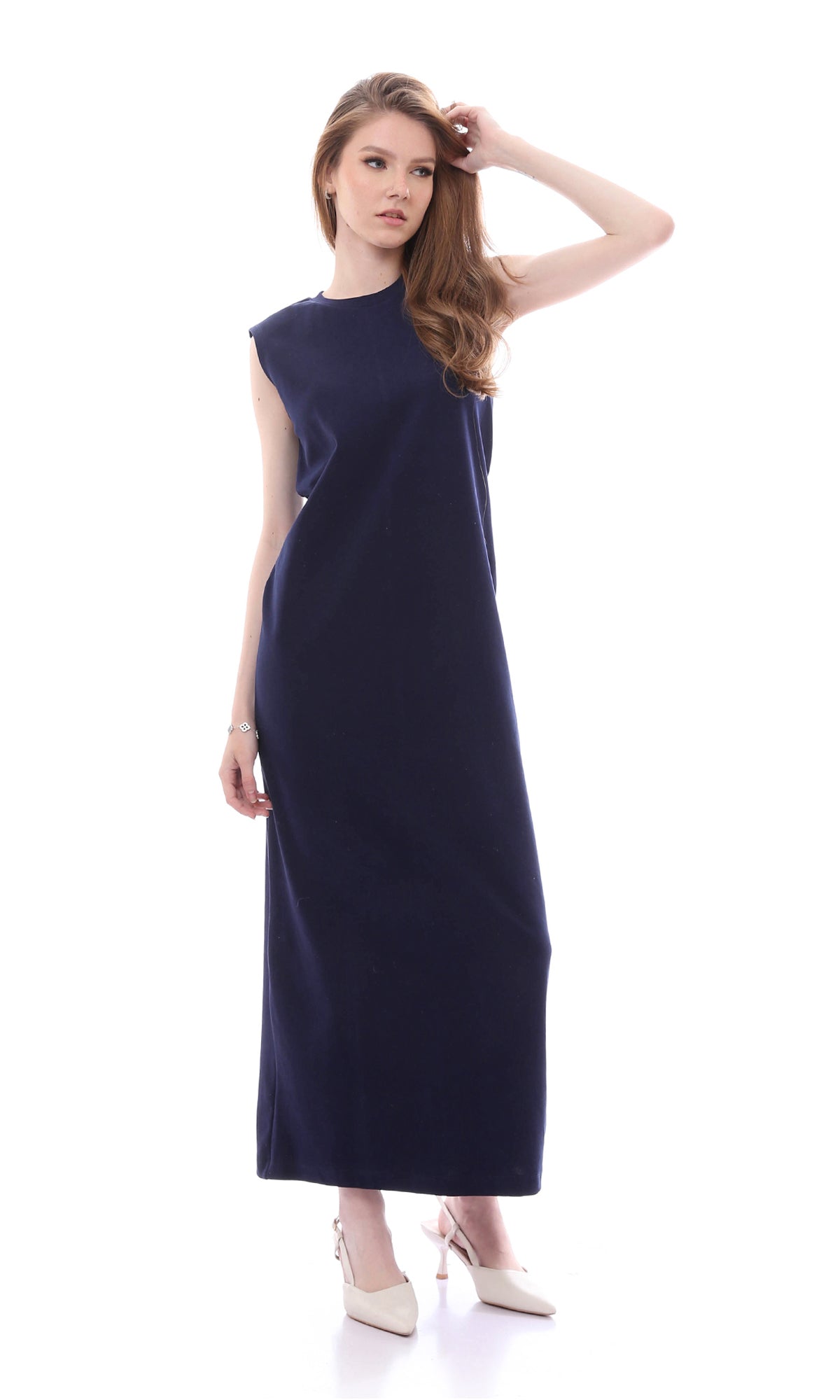 O166317 Chic Dark Navy Blue Sleeveless Regular Fit Maxi Dress