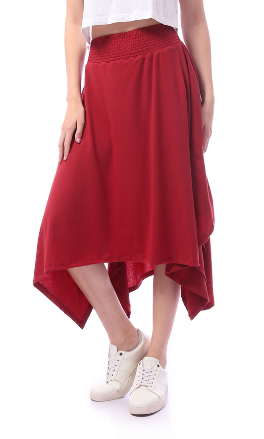 O166322 Burgundy Loose Fit Slip On Skirt