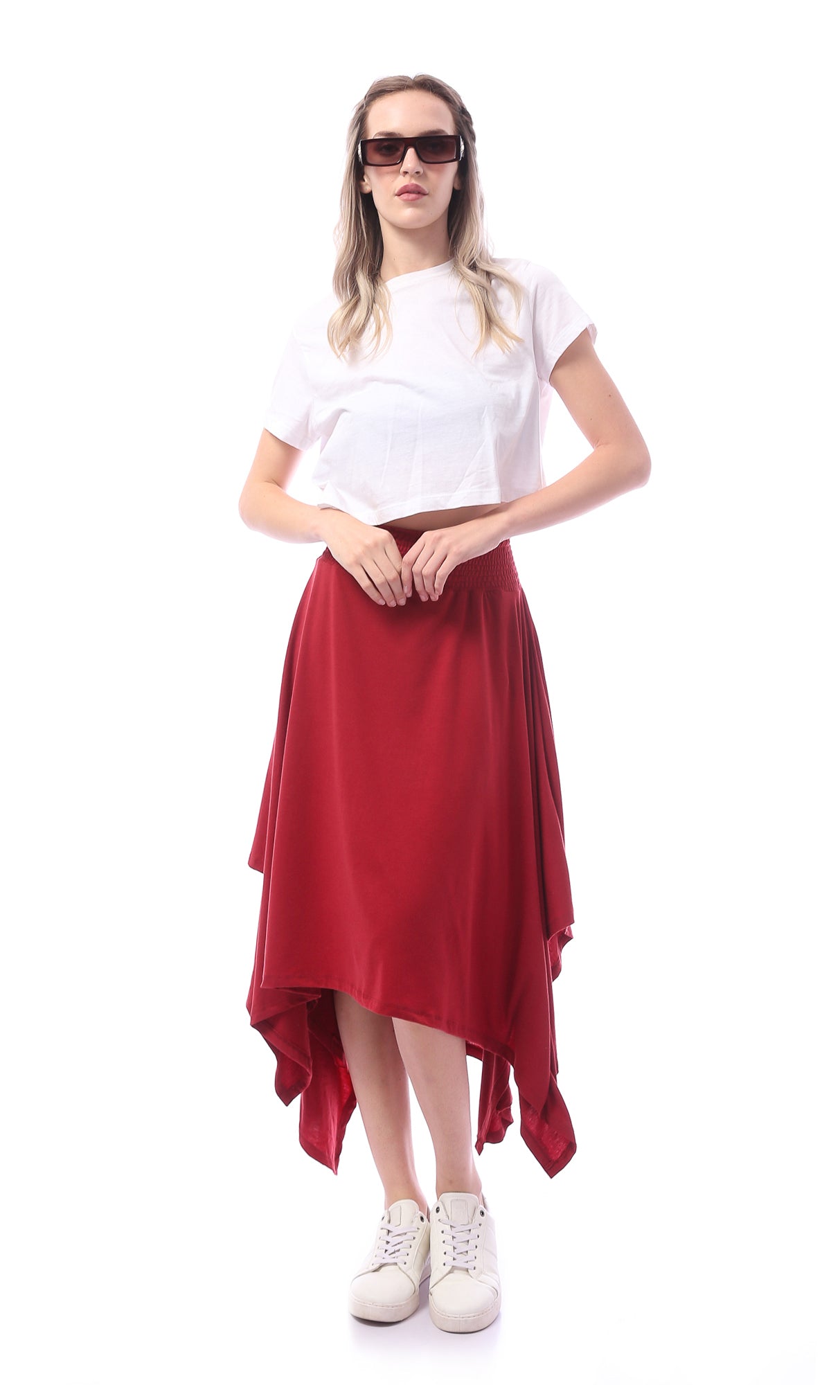 O166322 Burgundy Loose Fit Slip On Skirt