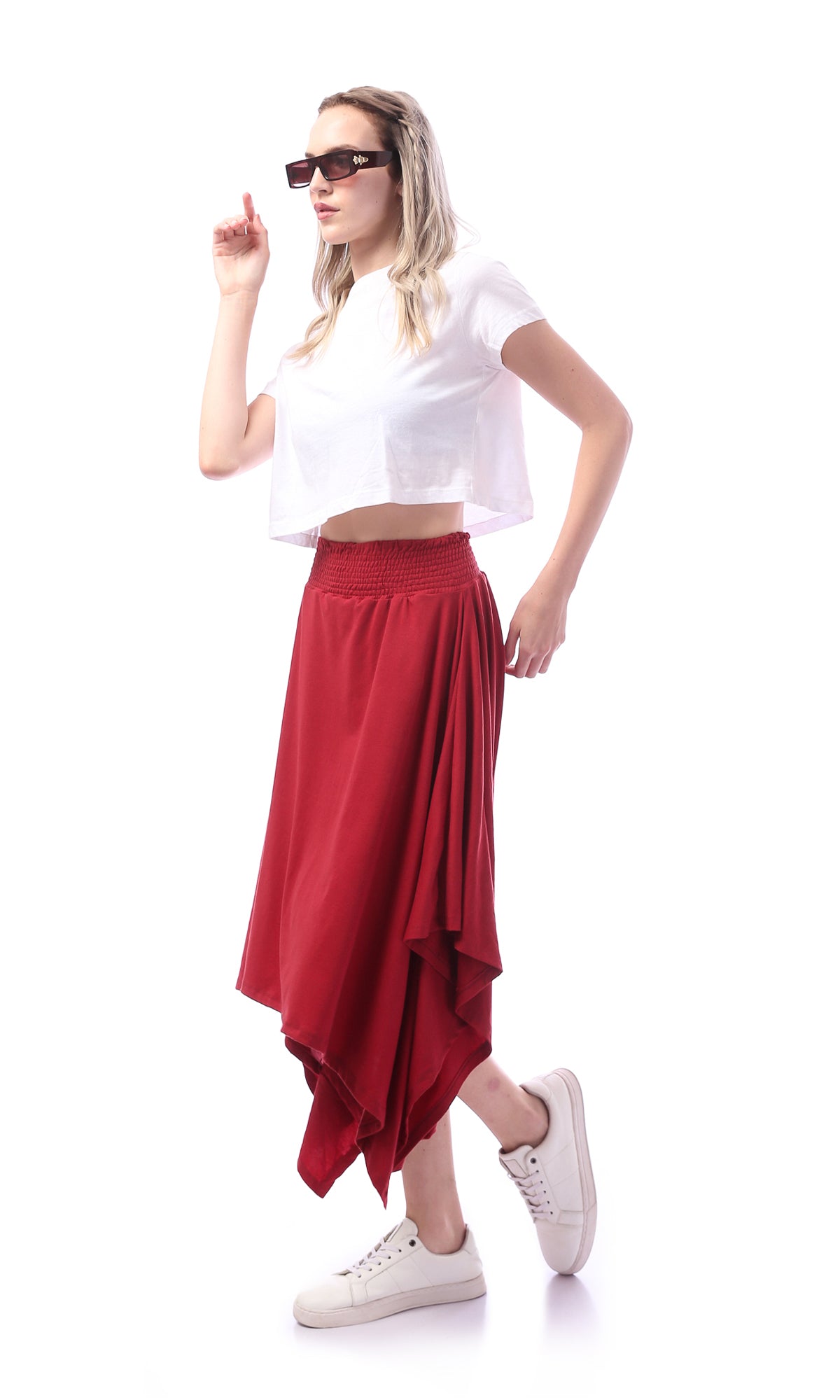 O166322 Burgundy Loose Fit Slip On Skirt