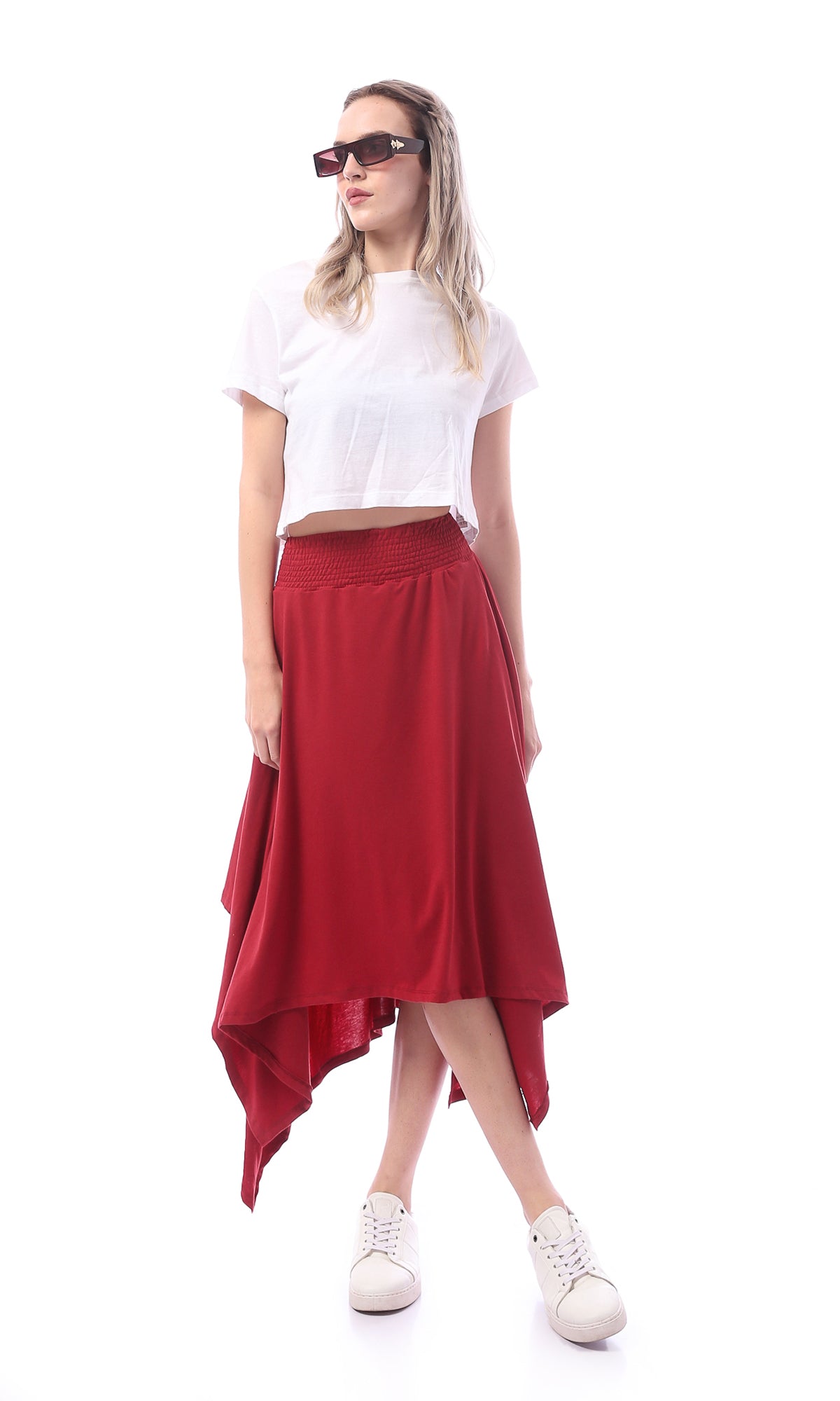 O166322 Burgundy Loose Fit Slip On Skirt