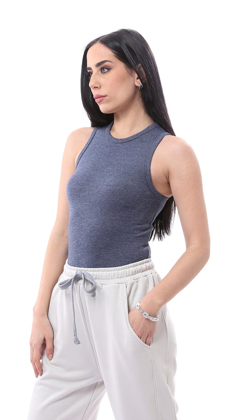 O166344 Heather Navy Blue Sleeveless Cotton Summer Top