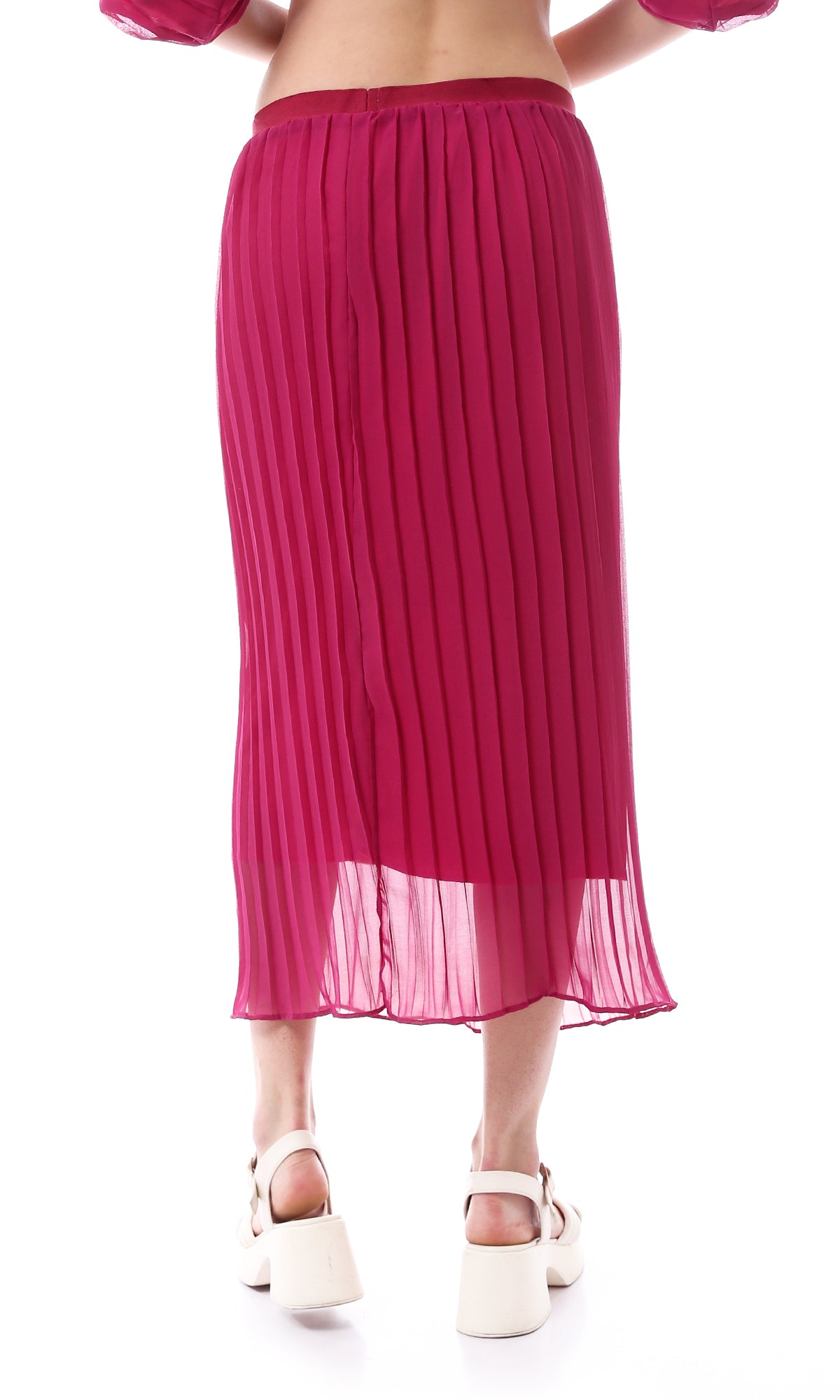 O166416 Elastic Waist Dark Fuchsia Plisse Skirt