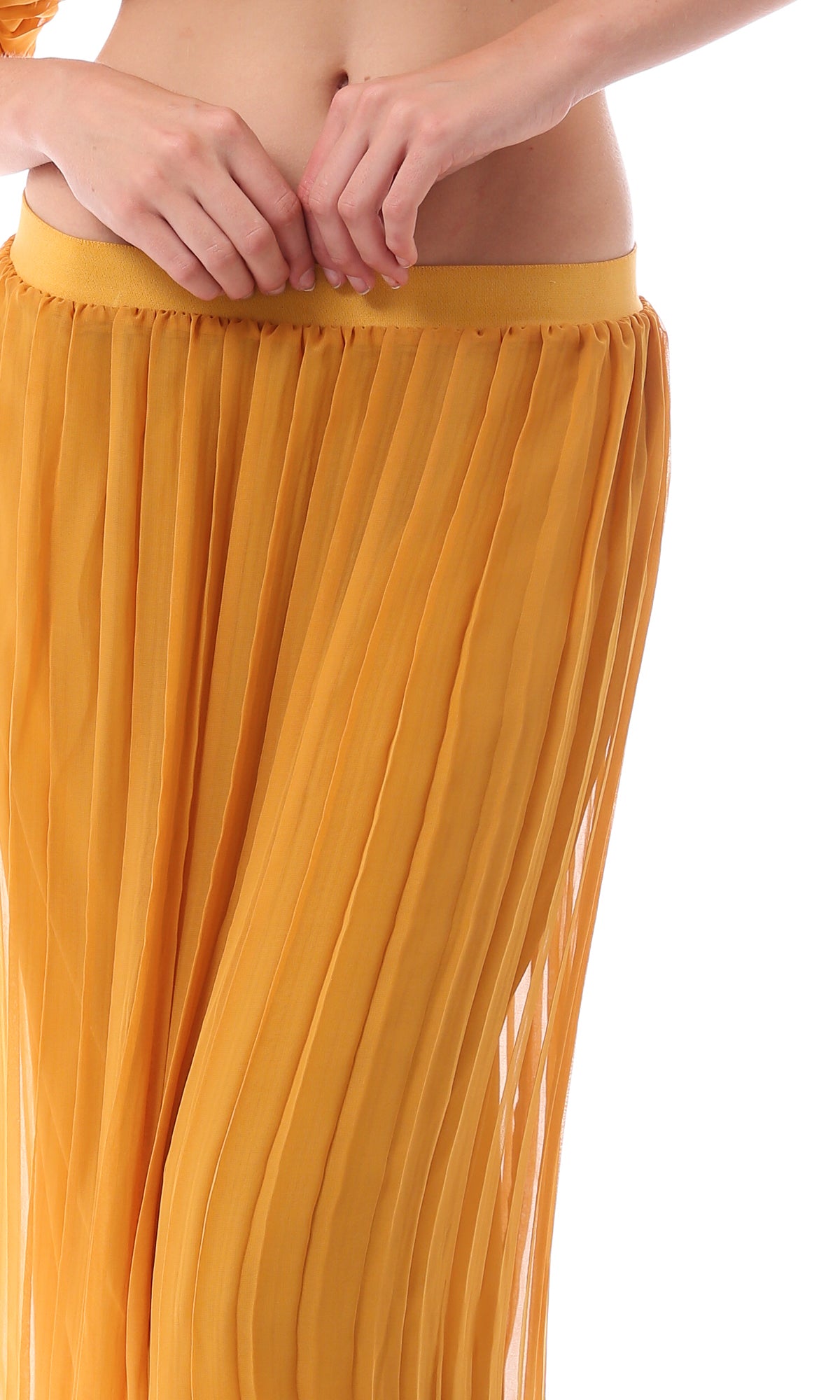 Mustard Pleated Sheer Overlay Midi Skirt - O166417