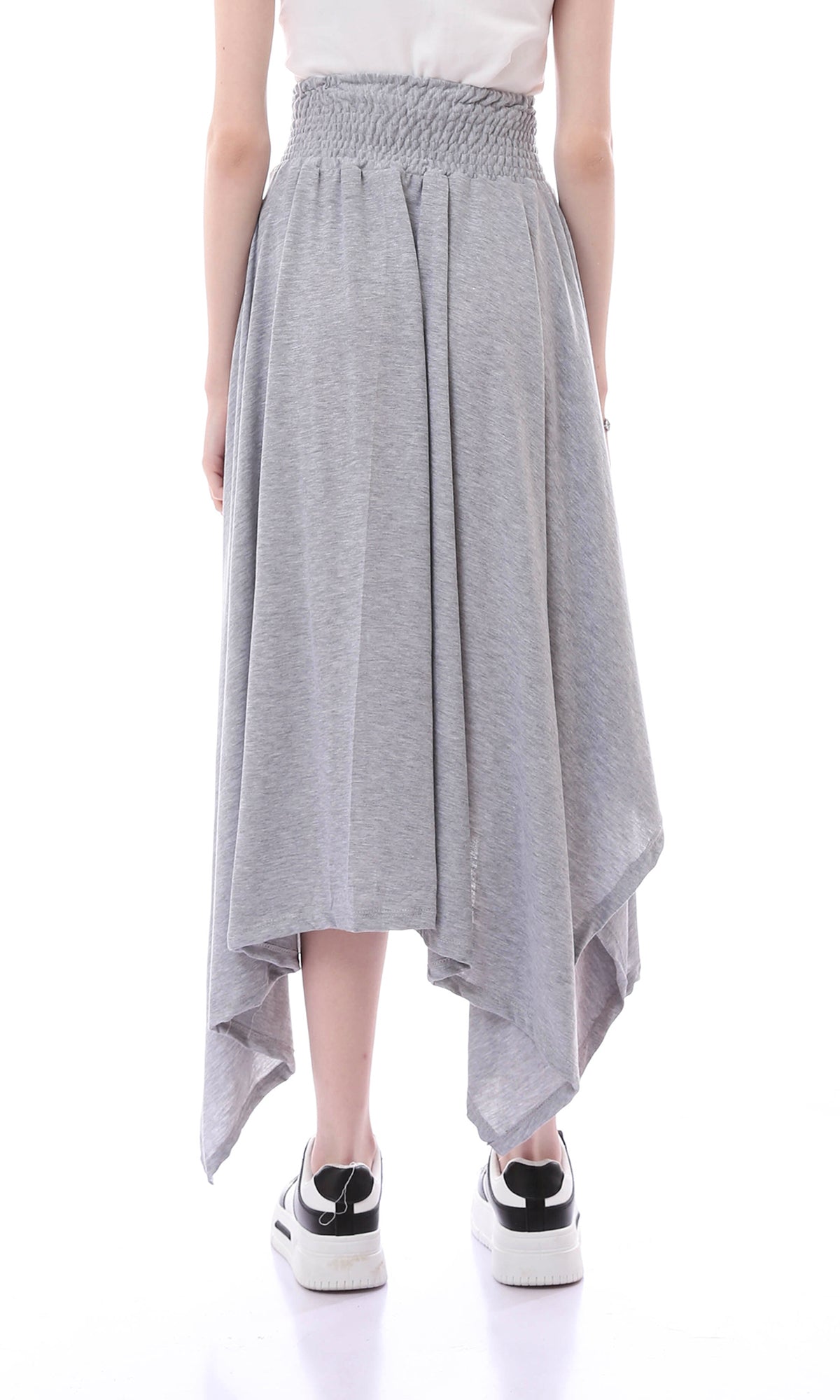 O167087 Casual Heather Grey Asymmetrical Skirt With Elastic Waist