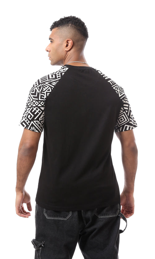 O167191 Patterned Sleeves Black Slip On Tee