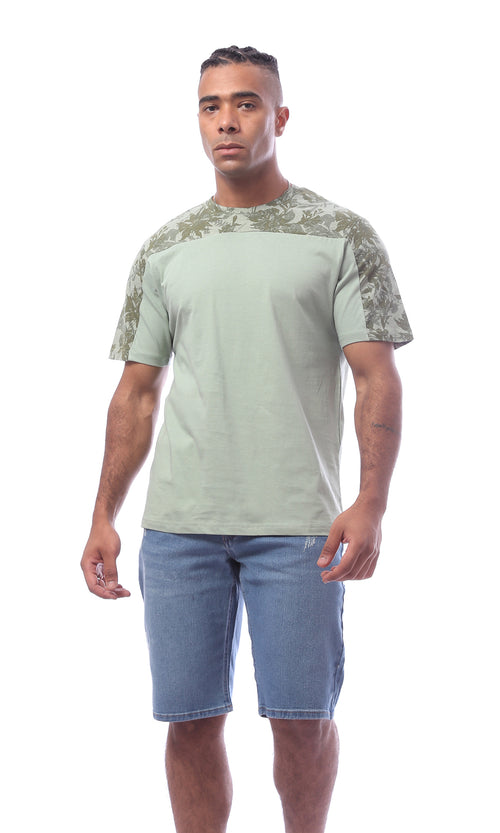 O167200 Olive Green Floral Summer Slip On Tee