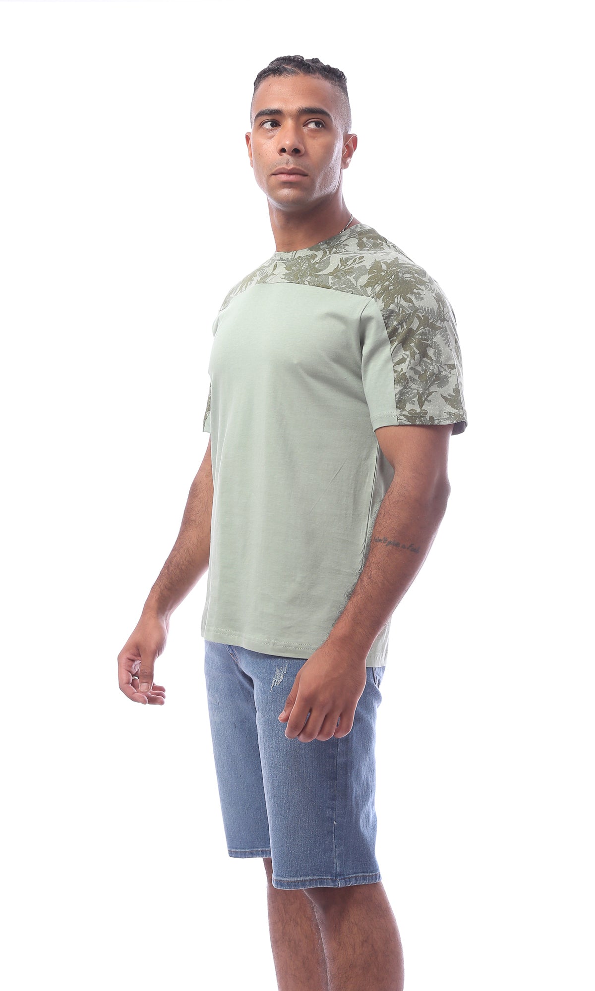 O167200 Olive Green Floral Summer Slip On Tee