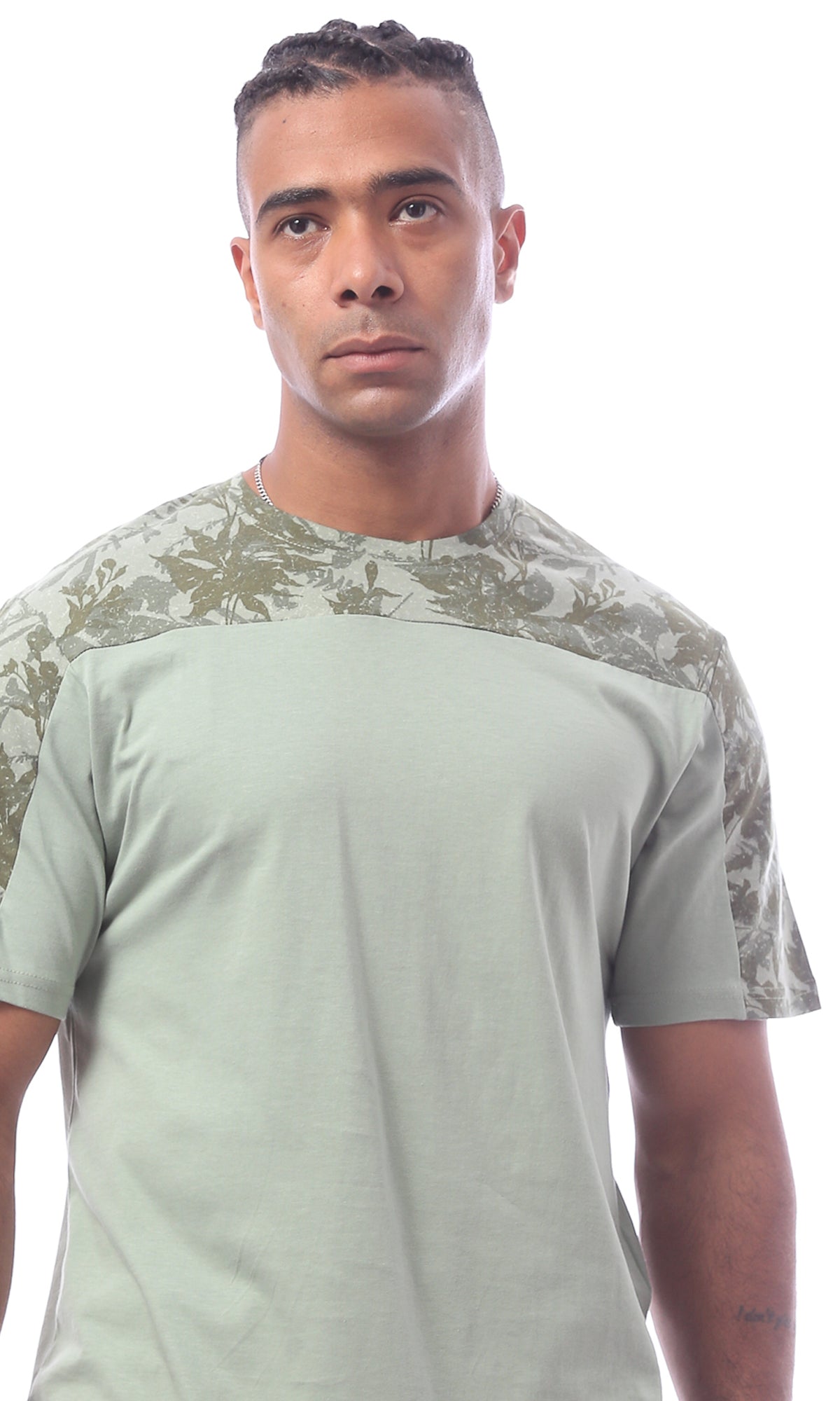 O167200 Olive Green Floral Summer Slip On Tee