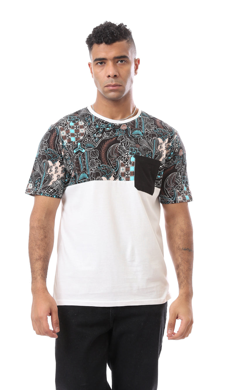 O167202 Round Neck Multicolour Tee With Front Pockets