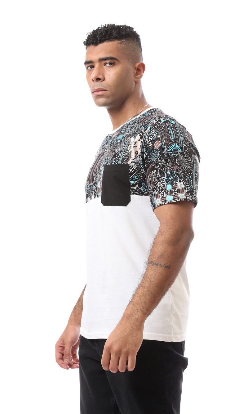 O167202 Round Neck Multicolour Tee With Front Pockets