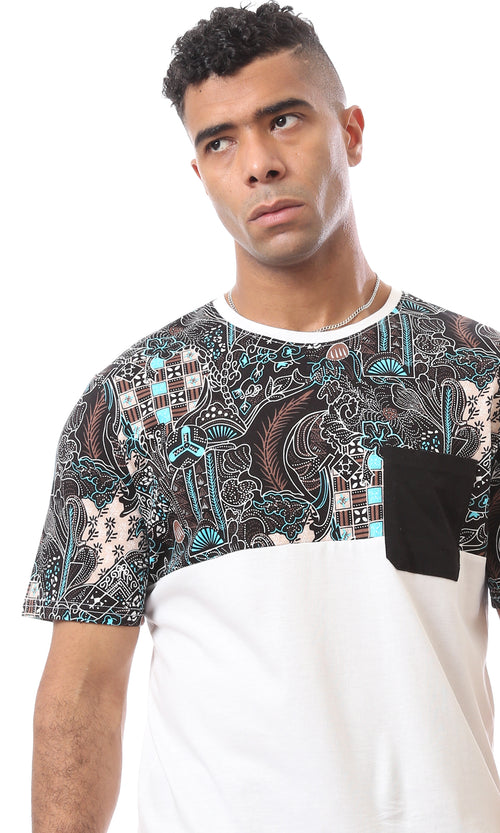 O167202 Round Neck Multicolour Tee With Front Pockets