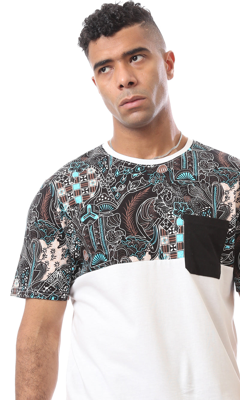 O167202 Round Neck Multicolour Tee With Front Pockets