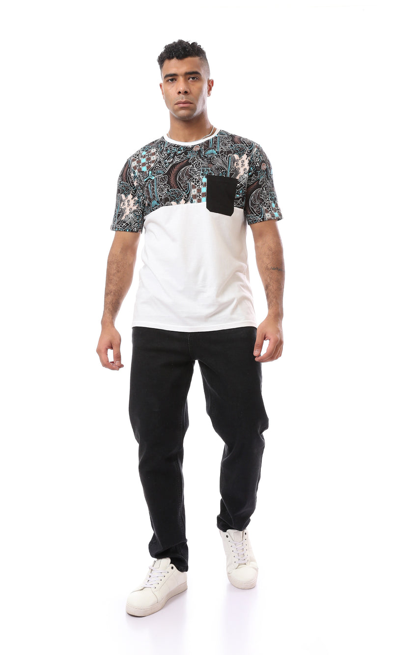 O167202 Round Neck Multicolour Tee With Front Pockets