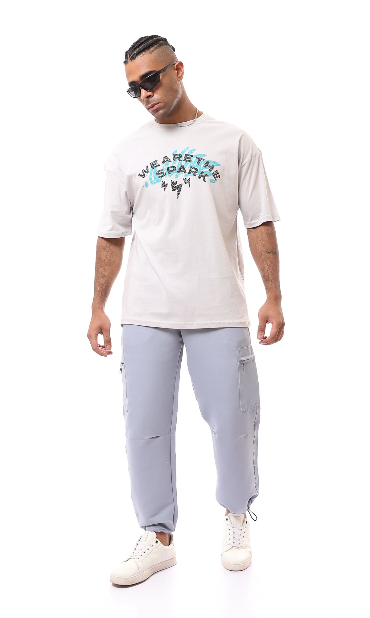 O167313 Light Grey Slip On Tee With Front Print