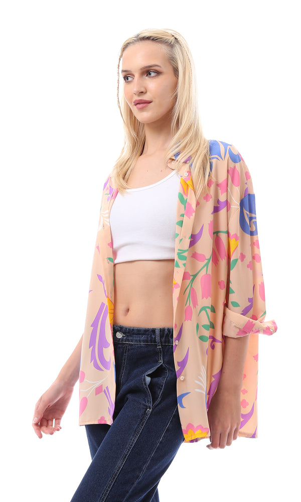 قميص كاجوال بأكمام طويلة مزين بالزهور