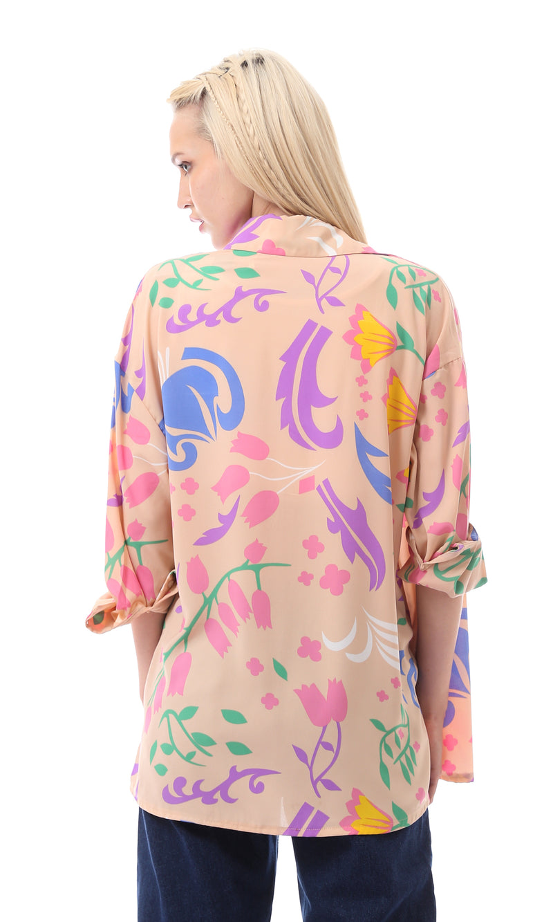 قميص كاجوال بأكمام طويلة مزين بالزهور