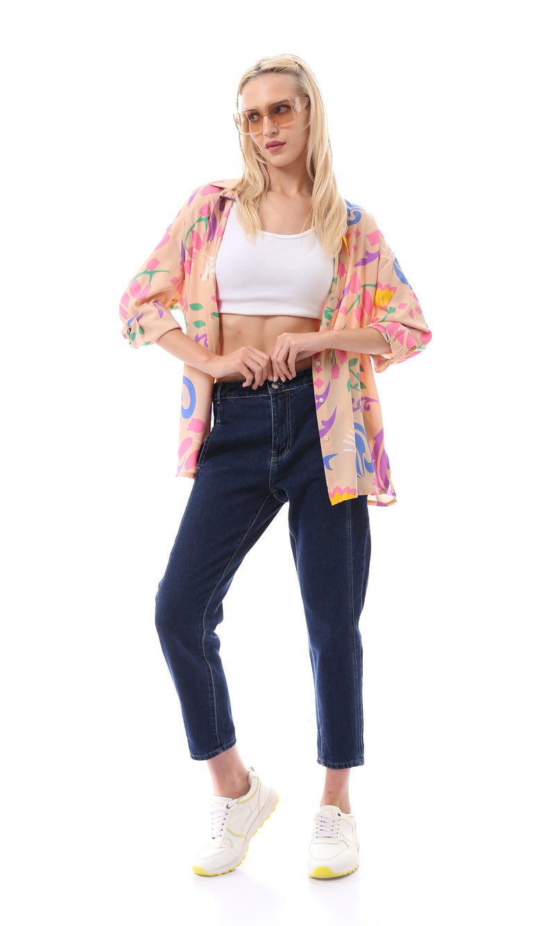 قميص كاجوال بأكمام طويلة مزين بالزهور