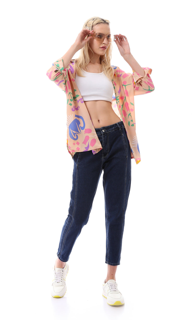 قميص كاجوال بأكمام طويلة مزين بالزهور