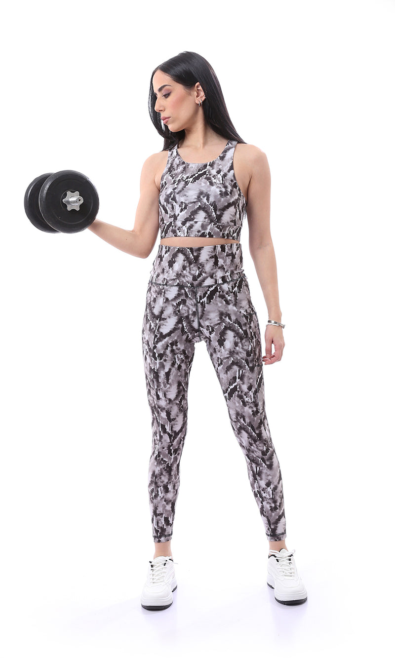 O167547 Grey Shades Patterned Slip On Sports Bra