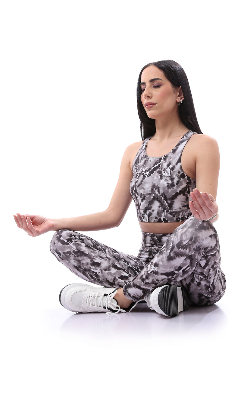 O167547 Grey Shades Patterned Slip On Sports Bra