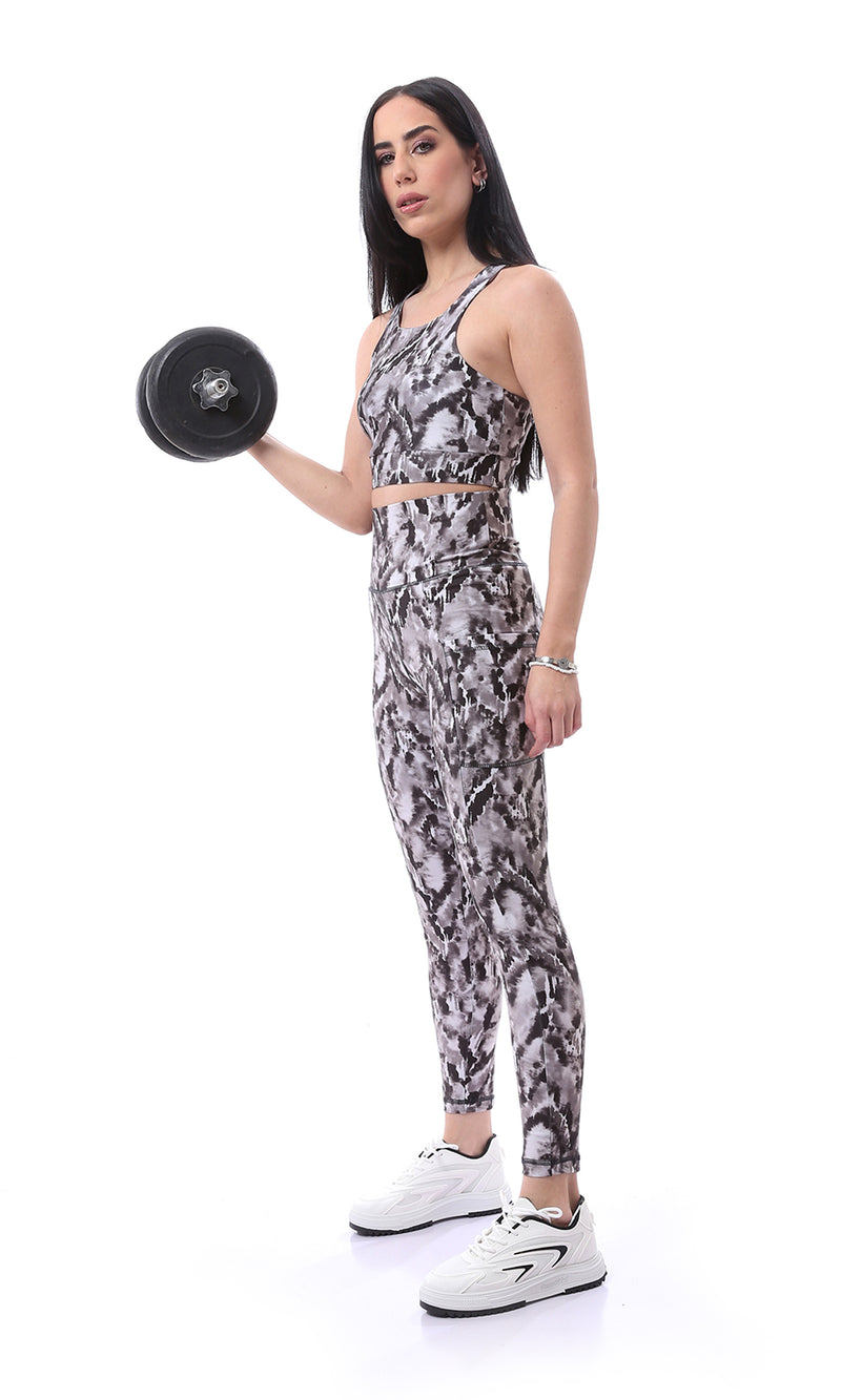 O167547 Grey Shades Patterned Slip On Sports Bra