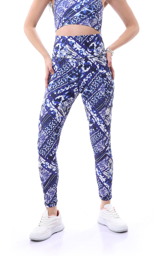 O167554 Patterned Sports Long Leggings With Side Pockets - Blue & Purple