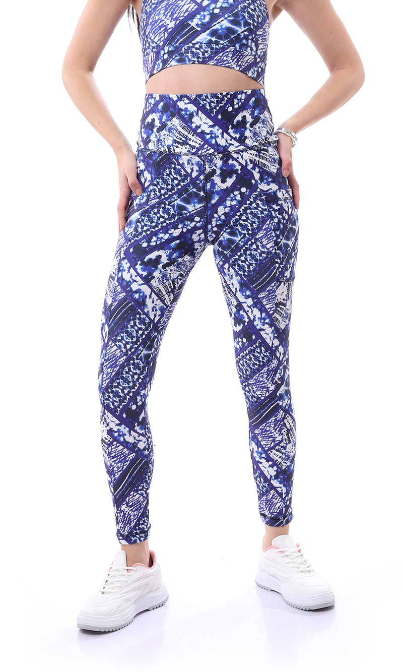 O167554 Patterned Sports Long Leggings With Side Pockets - Blue & Purple