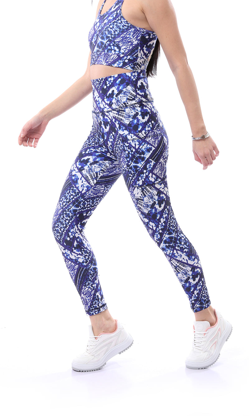 O167554 Patterned Sports Long Leggings With Side Pockets - Blue & Purple