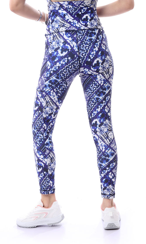 O167554 Patterned Sports Long Leggings With Side Pockets - Blue & Purple