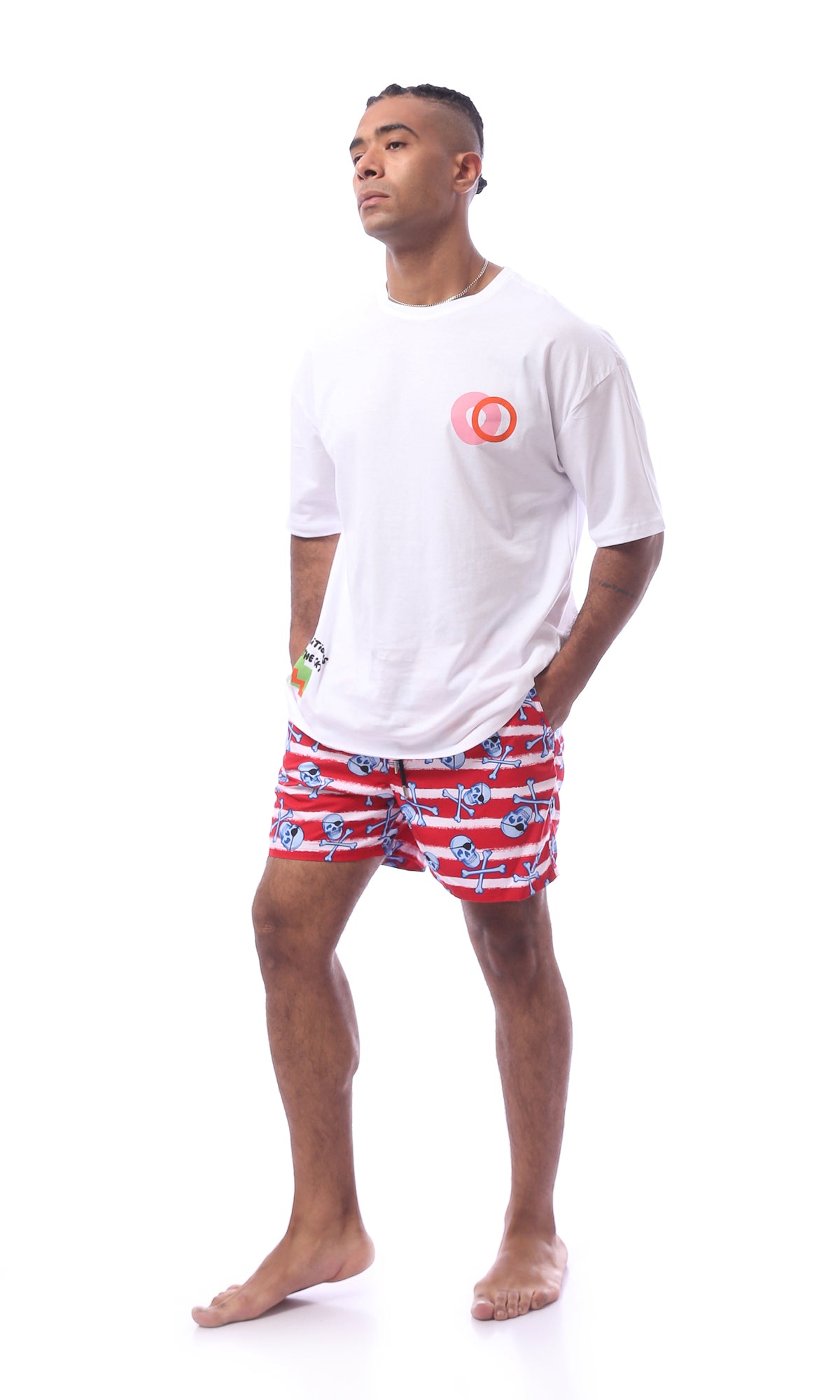 O167853 Printed Swim Shorts With Elastic Waist & Drawstring