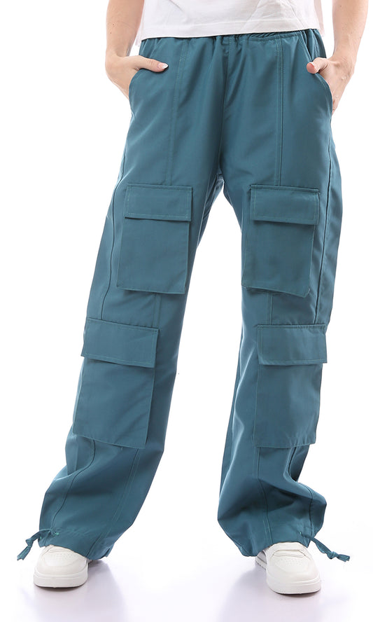 O168060 Elastic Waist Dockside Blue Cargo Pants With 6 Pockets