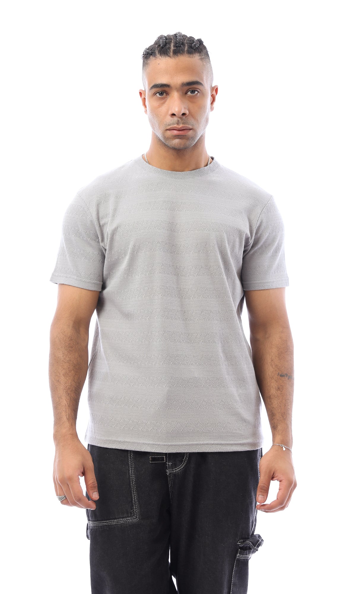 O168070 Self Pattern Grey Short Sleeves Summer Tee