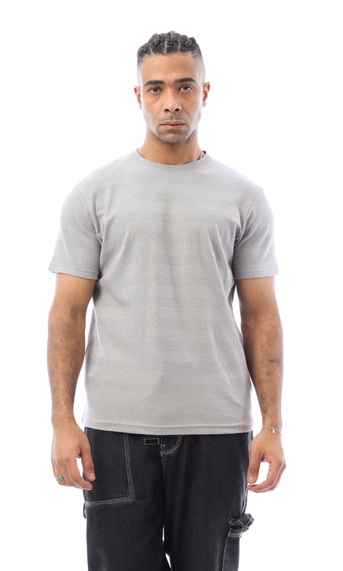 O168070 Self Pattern Grey Short Sleeves Summer Tee