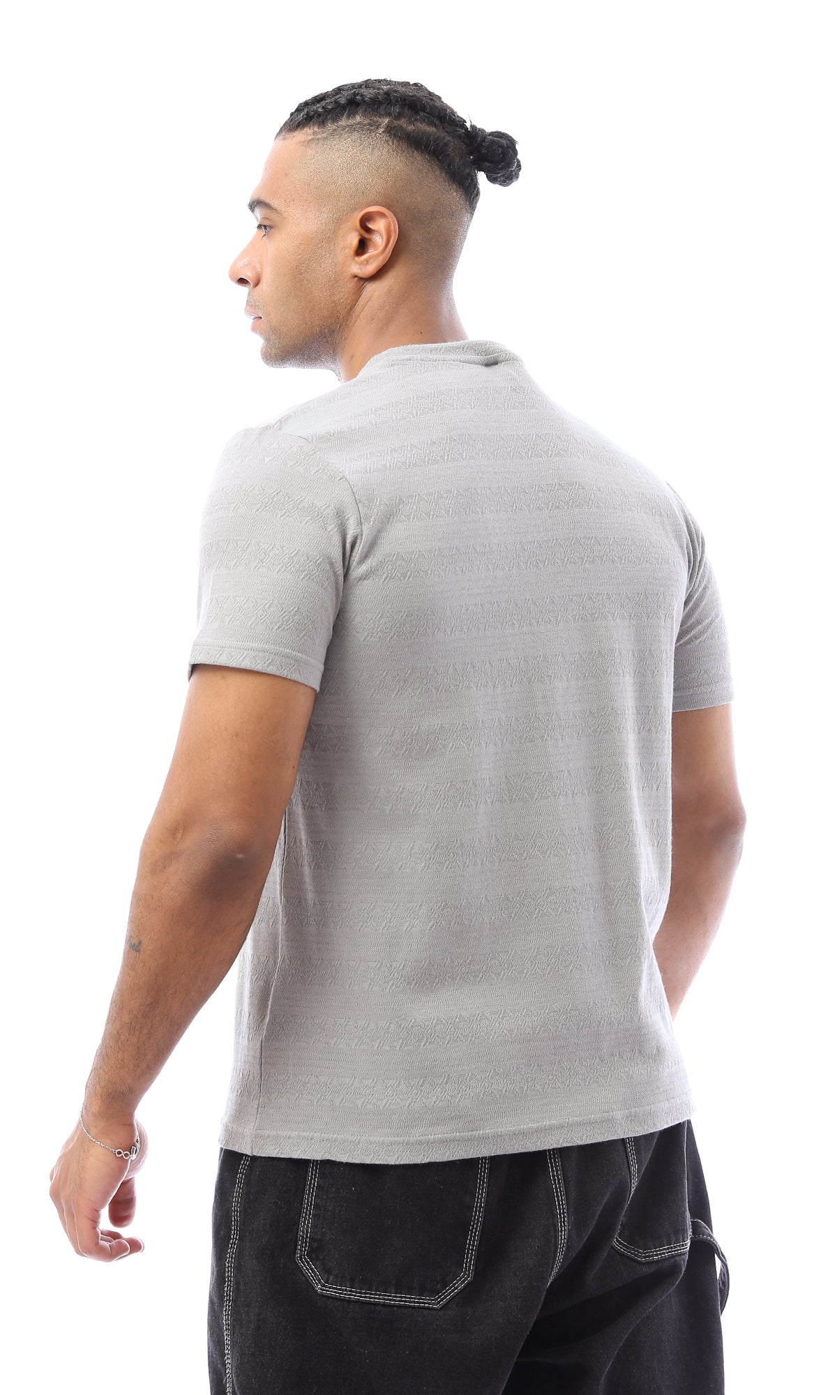 O168070 Self Pattern Grey Short Sleeves Summer Tee