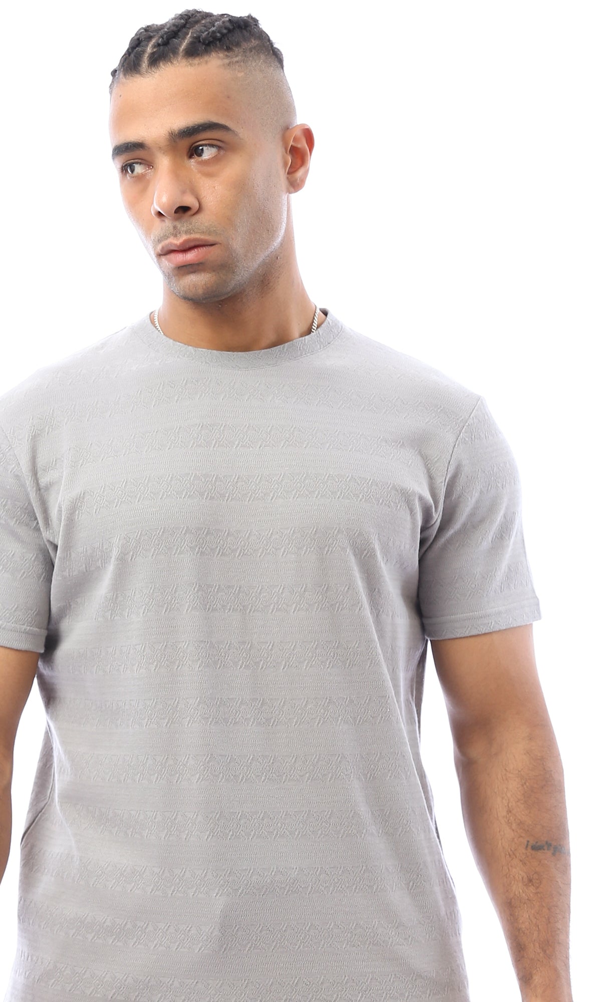 O168070 Self Pattern Grey Short Sleeves Summer Tee