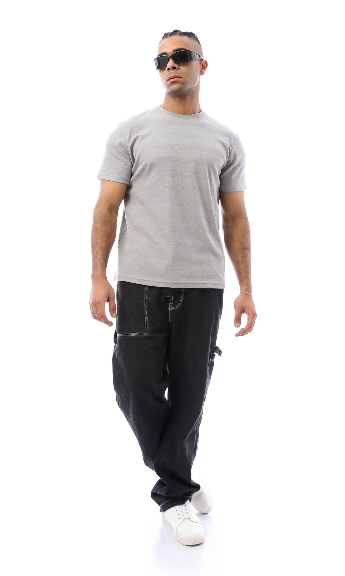 O168070 Self Pattern Grey Short Sleeves Summer Tee