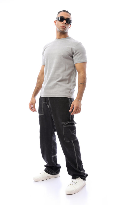 O168070 Self Pattern Grey Short Sleeves Summer Tee