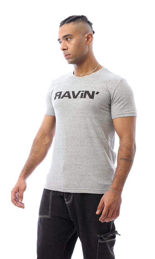 O168082 Heather Light Grey Printed "Ravin" Tee