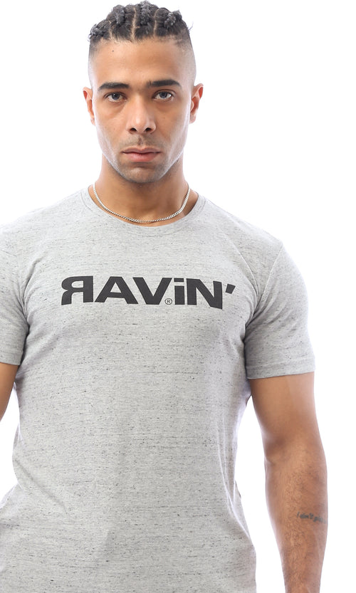 O168082 Heather Light Grey Printed "Ravin" Tee