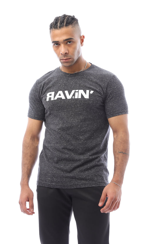 O168083 Short Sleeves Printed Heather Charcoal Tee